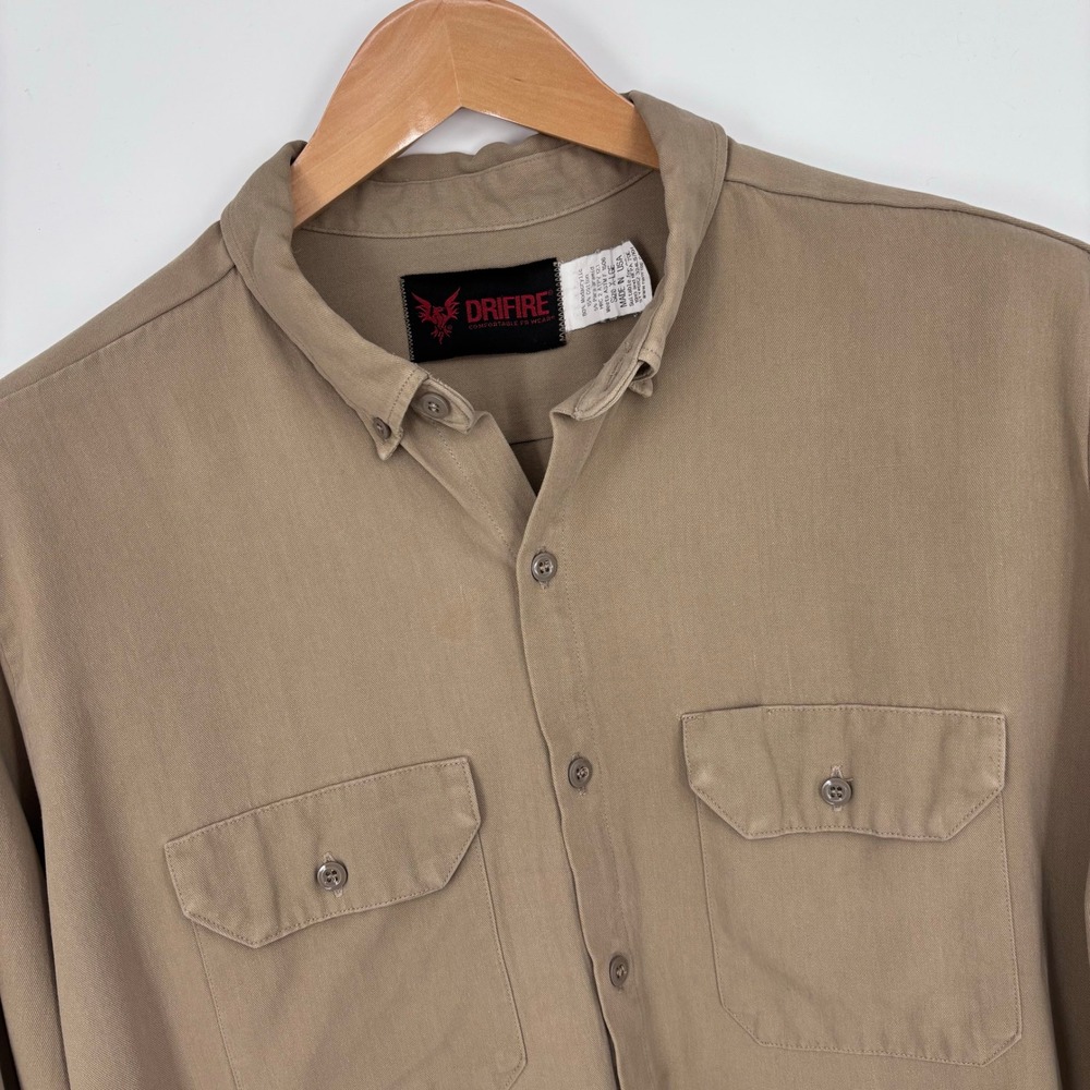 Drifire FR Flame Resistant Button Down Work Shirt Mens XL Khaki HRC2 NFPA